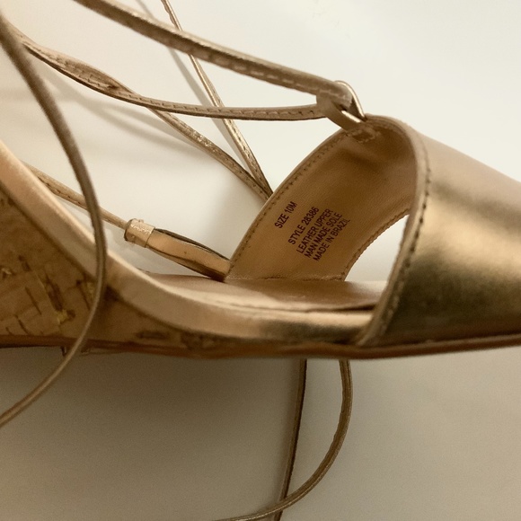 Lilly Pulitzer Aria Cork Wedge Heel Gold Leather Pump Sandal Lace Up Dress Shoes - Picture 9 of 12